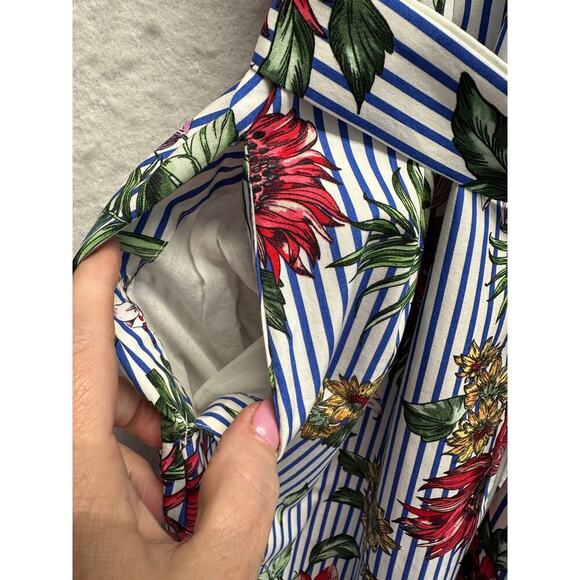 Zara Z1975 Denim Women Floral Shirt Dress Belt Short Sleeve Poplin S Resort - Picture 5 of 10